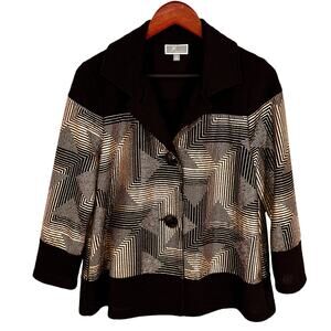 JM Collection Small Wearable Art Metallic Jacket Blouse Shirt Top Christmas